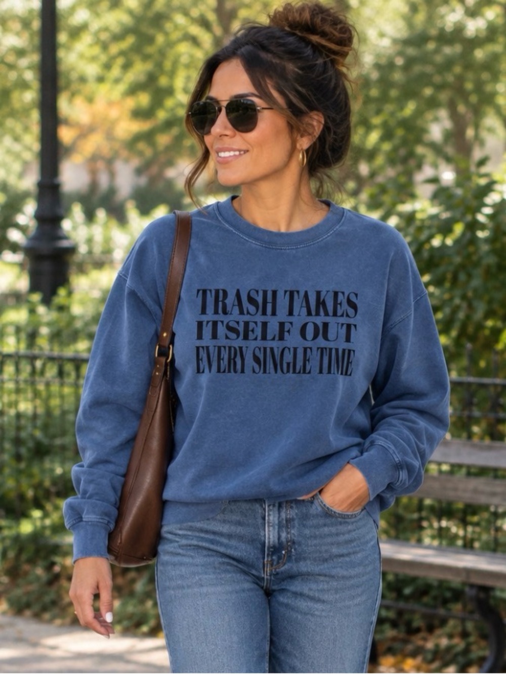 Gildan Blue Crewneck Sweatshirt with Black Text Graphic